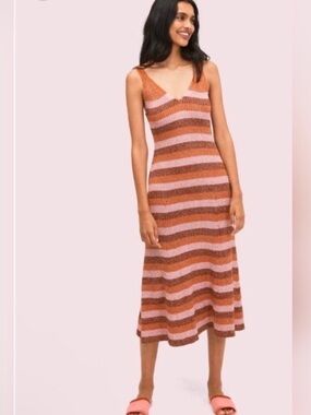 Kate Spade Sparkle Stripe Ribbed Midi Sweater Dress